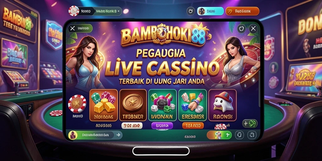 Screenshot BAMBUHOKI88 menampilkan dealer langsung dan suasana permainan Live Casino.
