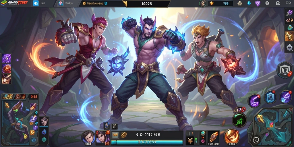 Tampilan seru gameplay MOBA di GRAND77BET.
