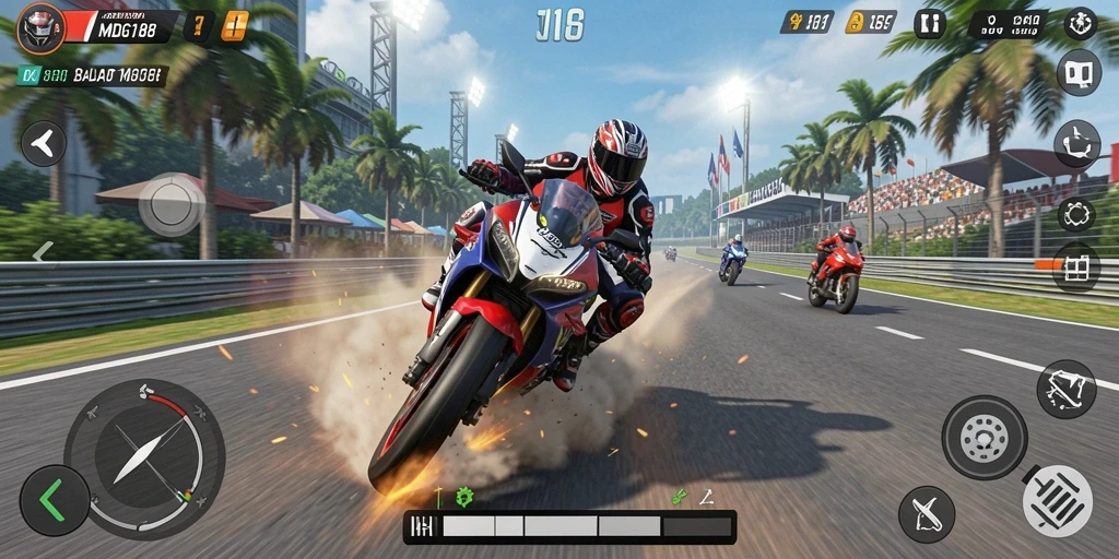 Tampilan layar game MDG188 dengan balapan motor yang seru dan menegangkan.