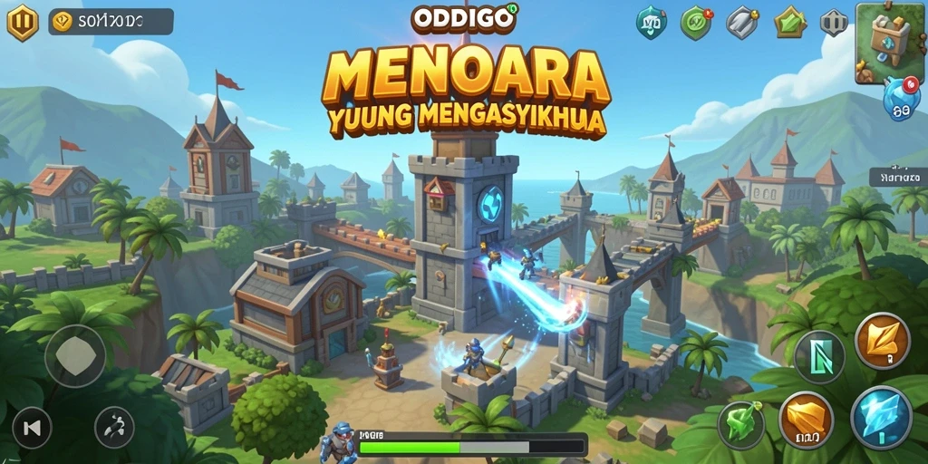 Screenshot utama ODDIGO menampilkan keseruan gameplay Tower Defense.