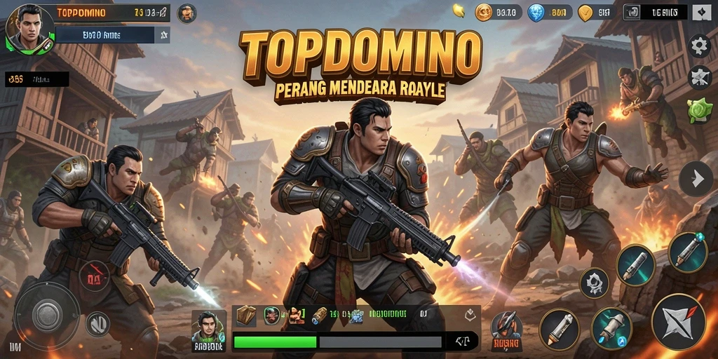 Tampilan gameplay seru dan penuh aksi di TOPDOMINO Battle Royale.