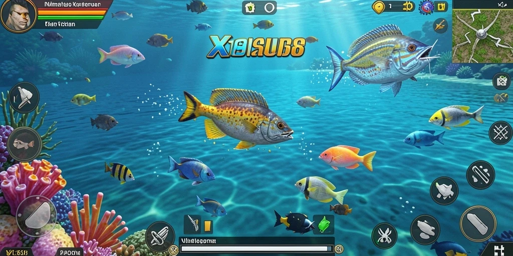 Screenshot gameplay X168 dengan aksi tembak ikan yang seru.